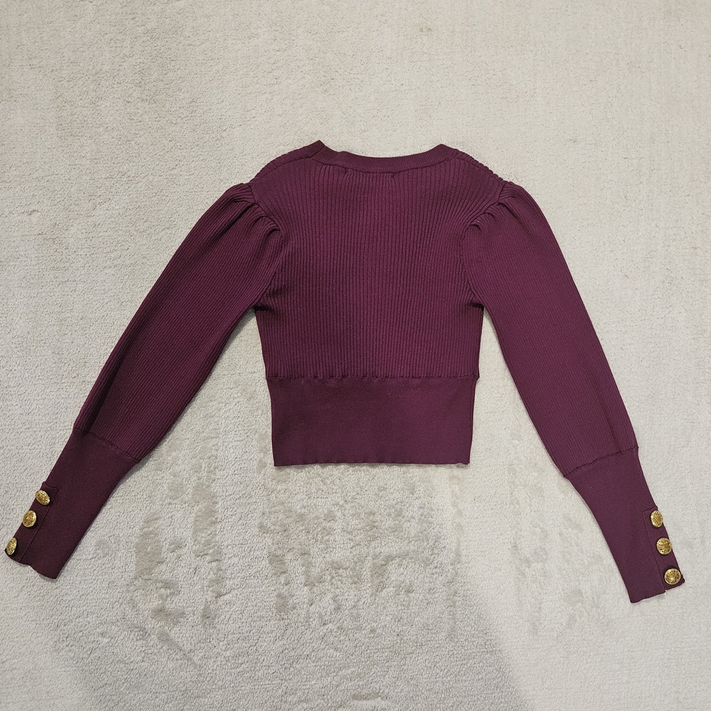 Zara Purple Puff-Sleeve Ribbed Knit Sweater Size S Minimalist Feminine Retro 80s - Picture 11 of 11
